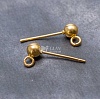 Стальные пуссеты с шариком, натуральная позолота 18K, диам. 4мм,с гвоздиком 12х0.7мм и параллельным разъемным колечком 1.5мм.