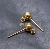 Стальные пуссеты с шариком, натуральная позолота 18K, диам. 5мм,с гвоздиком 12х0.7мм и параллельным разъемным колечком 1.5мм.